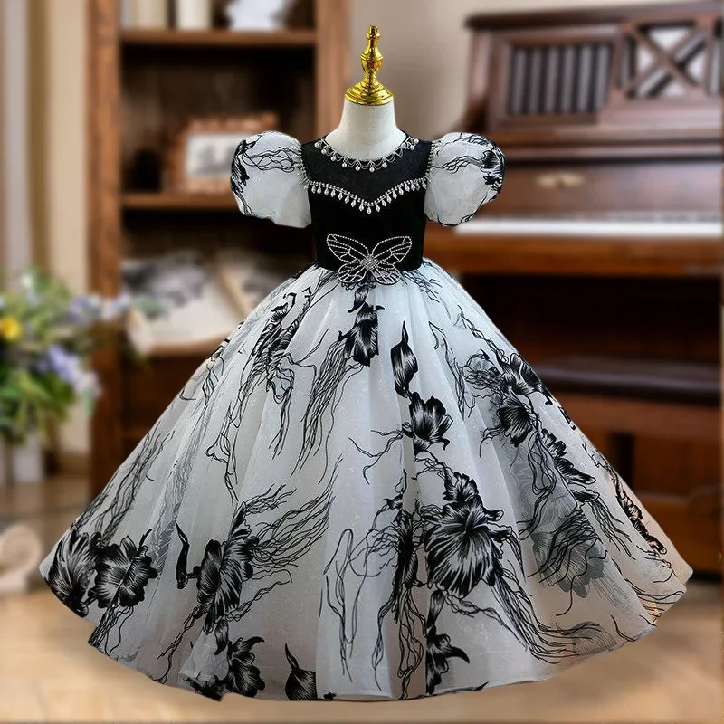 Children Birthday Performance Dress Kids Formal Attire Party Princess Gown Girls Flower Girl Wedding Long Pageant Host Piano
