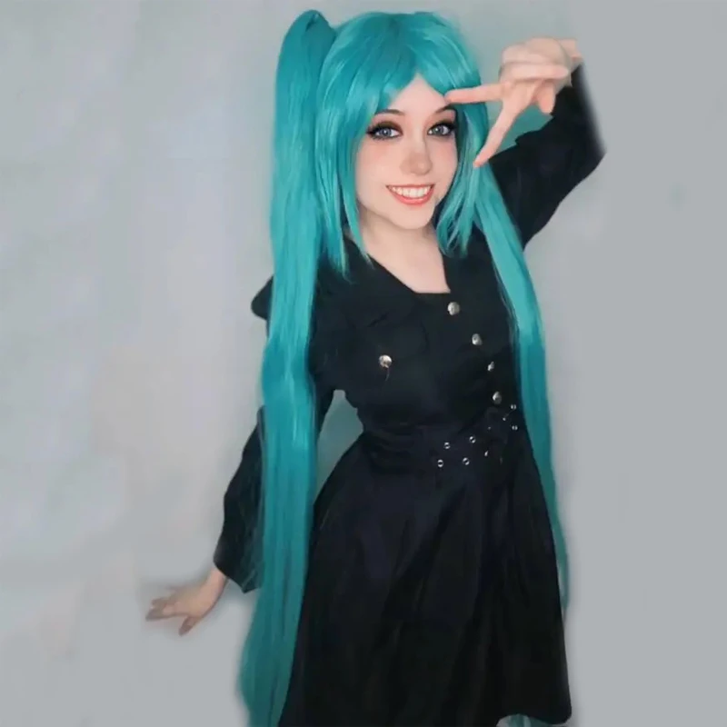 Włosy syntetyczne VOCALOID Sakura Hatsune Miku długie kucyki zielone peruka do Cosplay