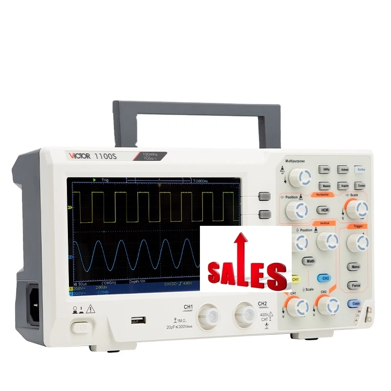 Oscilloscope de stockage numérique de type bureau, débogage et test de circuit SCPI, bande passante, 8 bits, 2 canaux, Tor 1100S, 100 MHz, stipulé