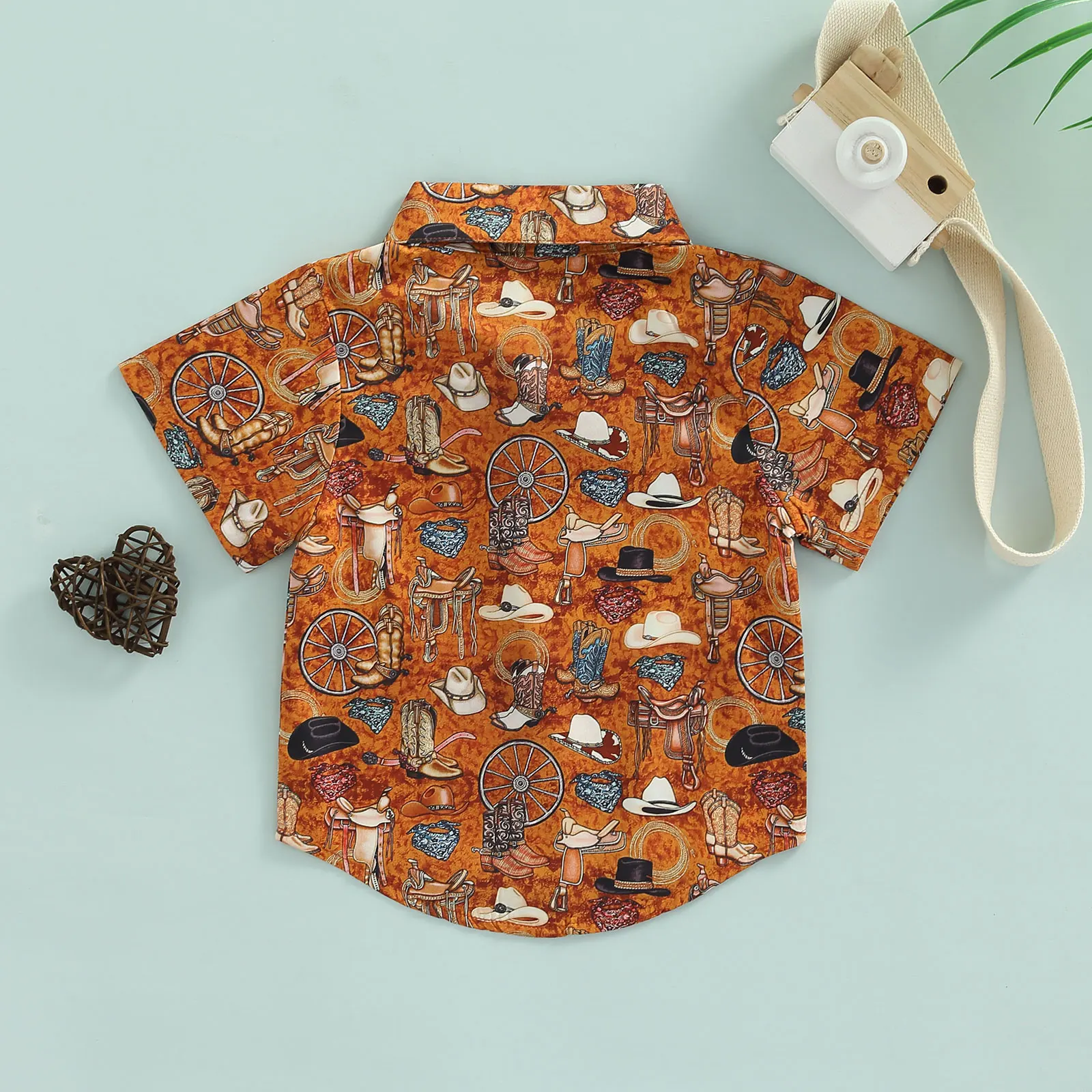 2022-05-24 Lioraitiin 0-5Years Toddler Boy Summer Shirt Cartoon Pattern Printed Lapel Neck Short Sleeve Top Button Down Clothing