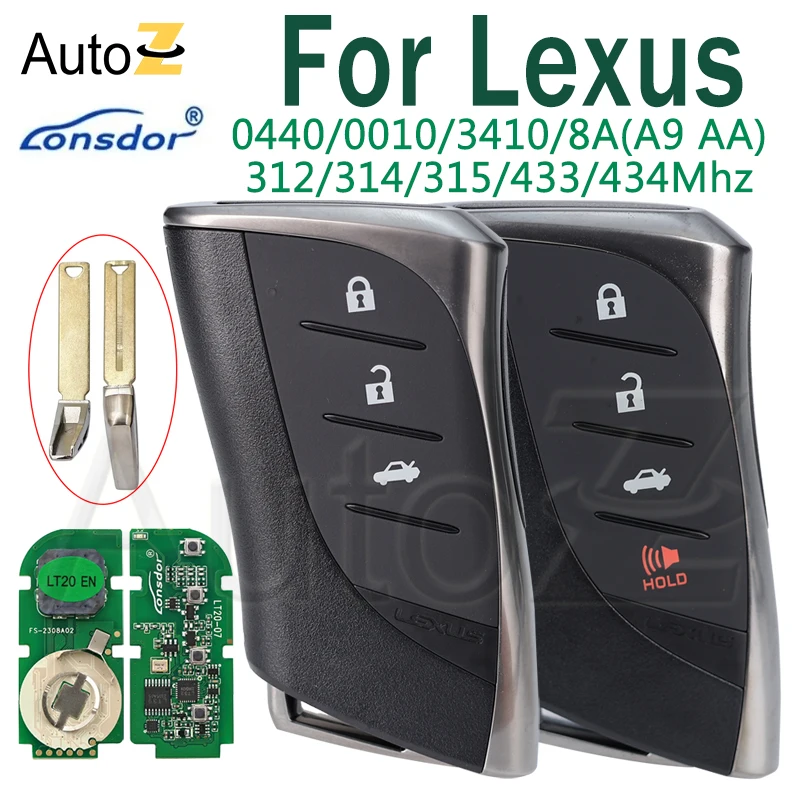 Lonsdor Remote Key For Lexus RX ES300h ES200 LS500 LS500H 0440 8A AA A9 BA Chip keyless 312/314/433/434MHz LT20-07EN Smart Key