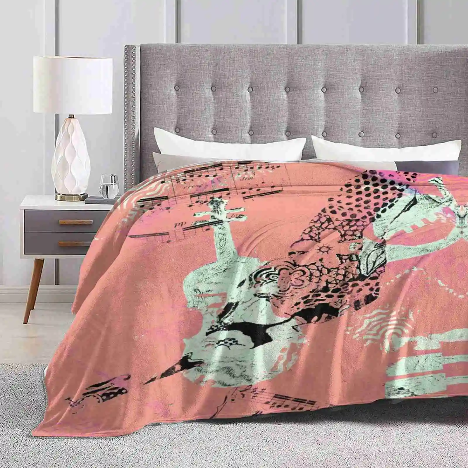 Musical Memories 5 Faux Chine Colle Monoprint Var 1 Top Quality Comfortable Bed Sofa Soft Blanket Memories Musical Art Music In