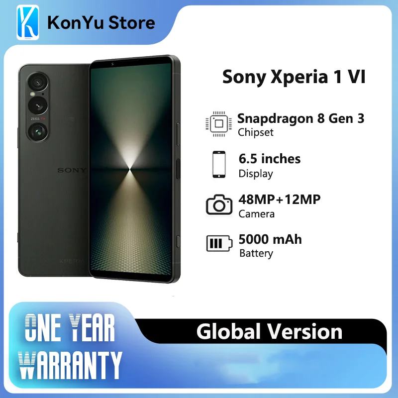 New & Original Sony Xperia 1 VI 5G Dual SIM 120Hz XQ-EC72 Snapdragon 8 Gen 3 6.5 inches HDR OLED Display 5000mAh Battery Android