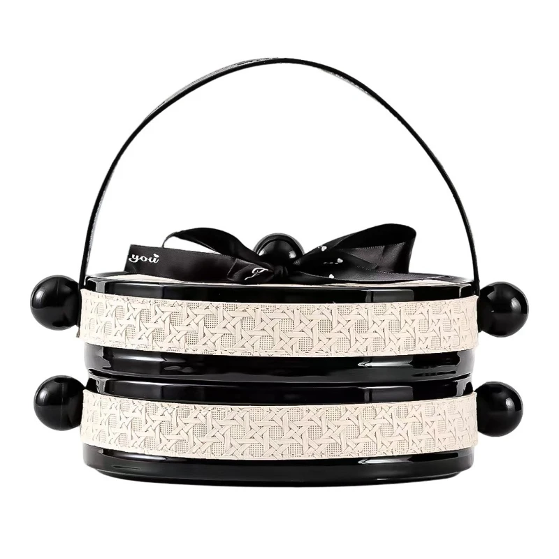 

Leather retro dried fruit plate, living room coffee table with cover, leather rotating portable display plate