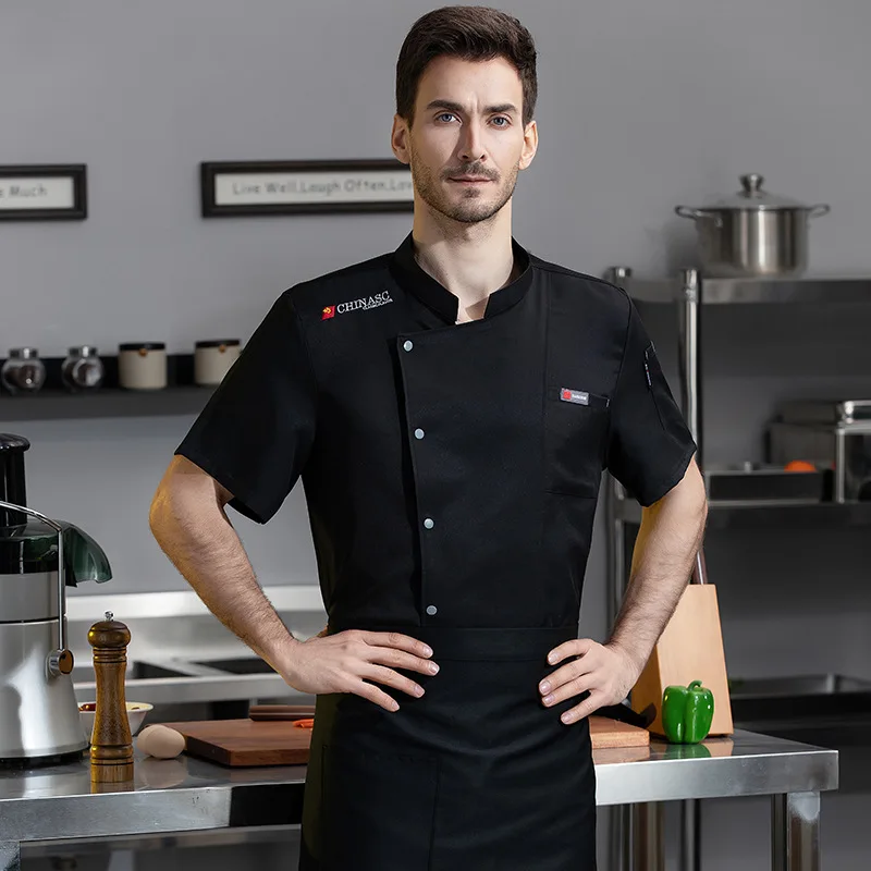 

Chef's workwear short-sleeve summer restaurant uniform breathable mesh thin hotel chef's uniform Extra Large Size