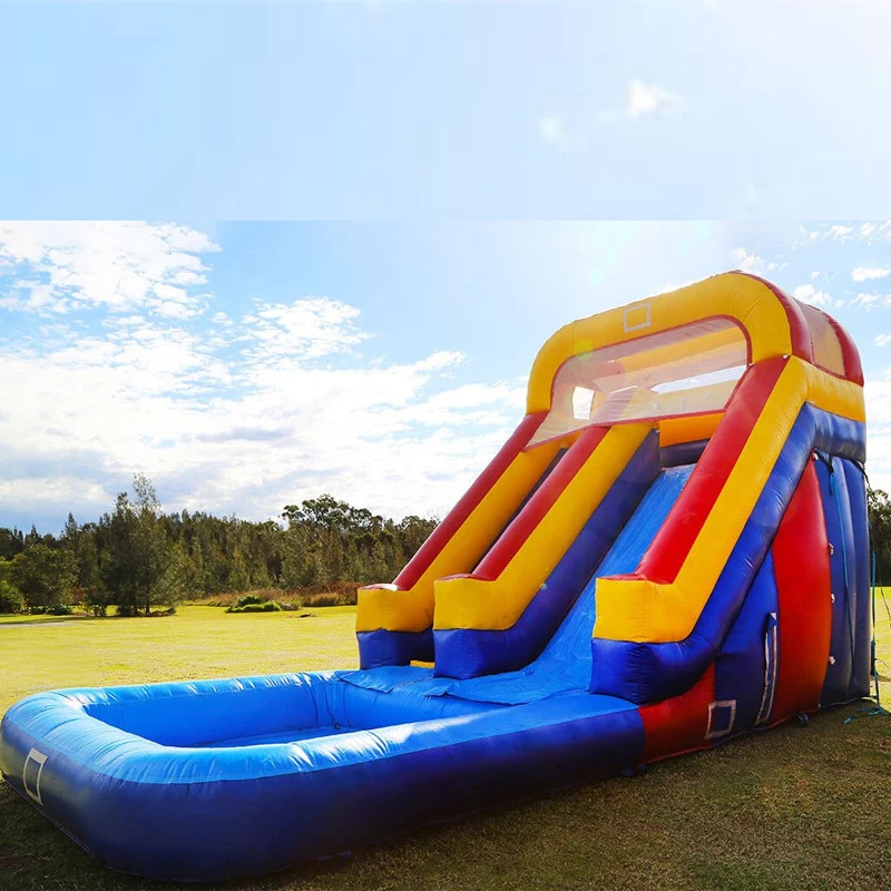 

DINGYURUI надувная водная горка, забавная передняя часть воды, игровая площадка с воздуходувкой для открытого бассейна, детские развлечения