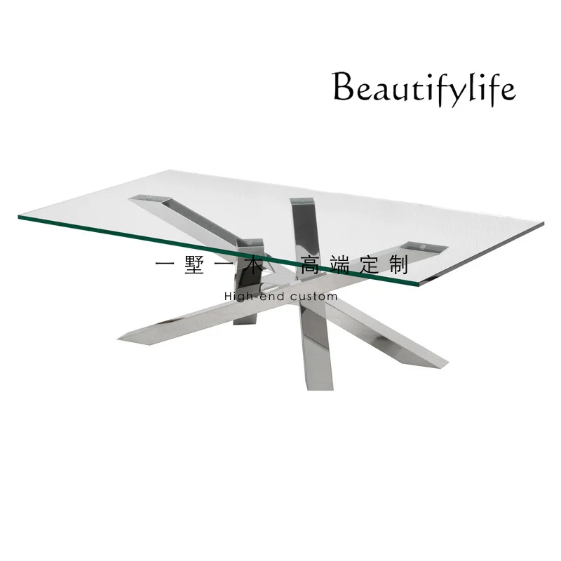 Nordic Modern Light Luxury Art Steel Frame Glass Reception Table Italian Minimalist Coffee Table Tea Table