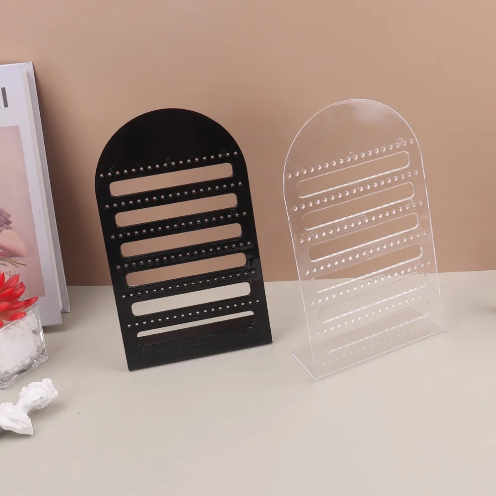 صندوق منظم من البلاستيك، حامل عرض مجوهرات أكريليك شفاف، حامل عرض القرط، حامل أذن محمول متعدد الفتحات