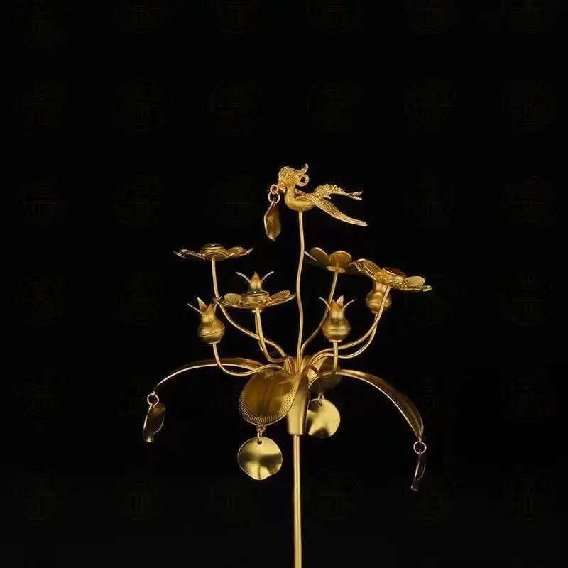 Women's Copper Gold-plated Restoration Wei and Jin Dynasties Flower and Bird Crown Accessories Hairpin Crown Han Dynasty