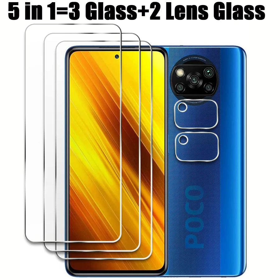 

5-in-1 Screen Protector Clear Tempered Glass for Xiaomi Poco X3 NFC Camera Lens Glass Film Xiaomi Poco X3 Pro NFC Accessories