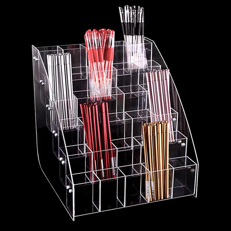 2-6 Tier Acrylic Pen Holder Display Rack Record Organizer Cosmetic Display Rack For Eyebrow Pencil, Nail Polish