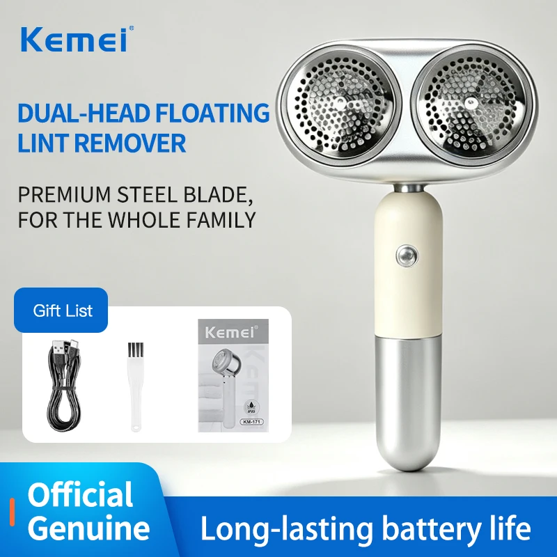 Kemei 172 Dual Head Lint Remover 10000 Rpm Removes Lint From Clothes Electric Fabric Shaver Rechargeable Pellet Remover Machine