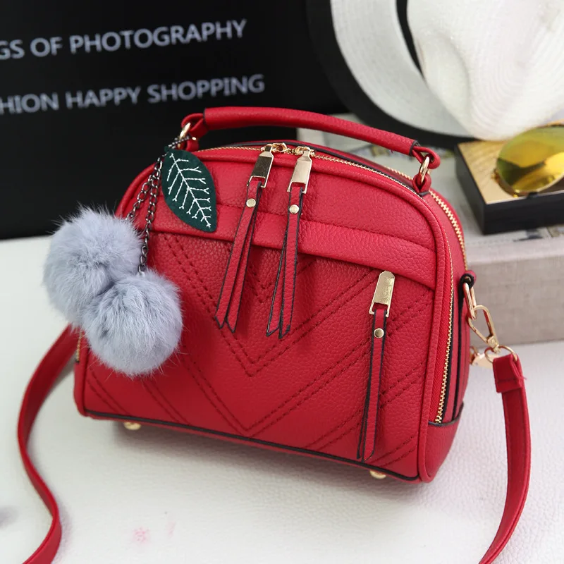 PU Leather Small Handbag For Women Fashion Tassel Messenger Bags With Ball Female Shoulder Bags Ladies Party Crossby Bag