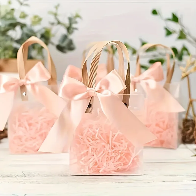 10-Piece Elegant Transparent Pvc Gift Bags With Ribbon Bow - Perfect For Weddings, Birthdays & Holiday Parties