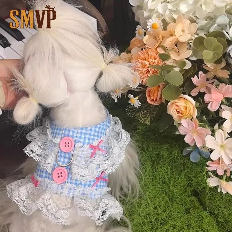 

Lace Plaid Dog Harness Vest Cute Ruffled Pet Harness For Small Dogs And Cats Adjustable No Pull Walking Vest Kitten Accessories