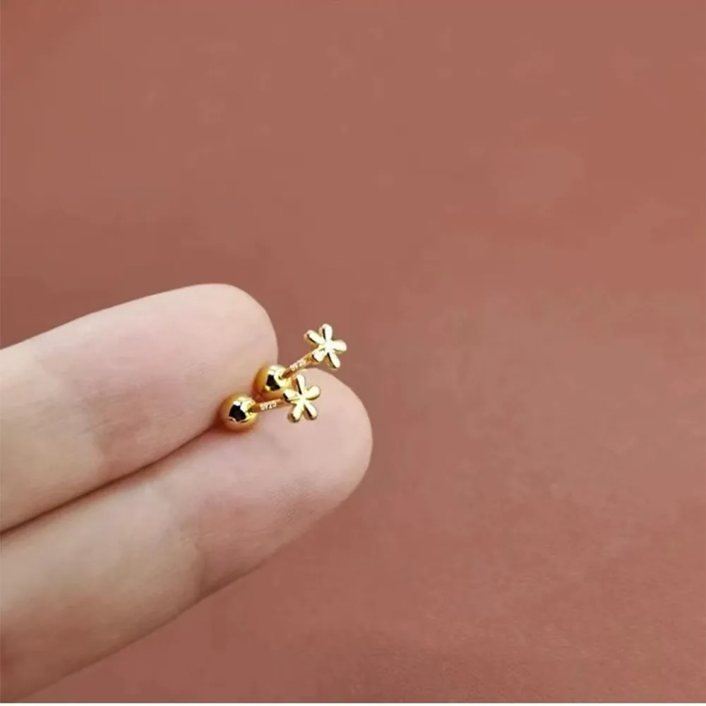 Niche Luxury 925 Silver Needle Mini Flower Bead Screw Stud Earrings For Women Party Minimalist Cute Fashion Jewelry Accessible
