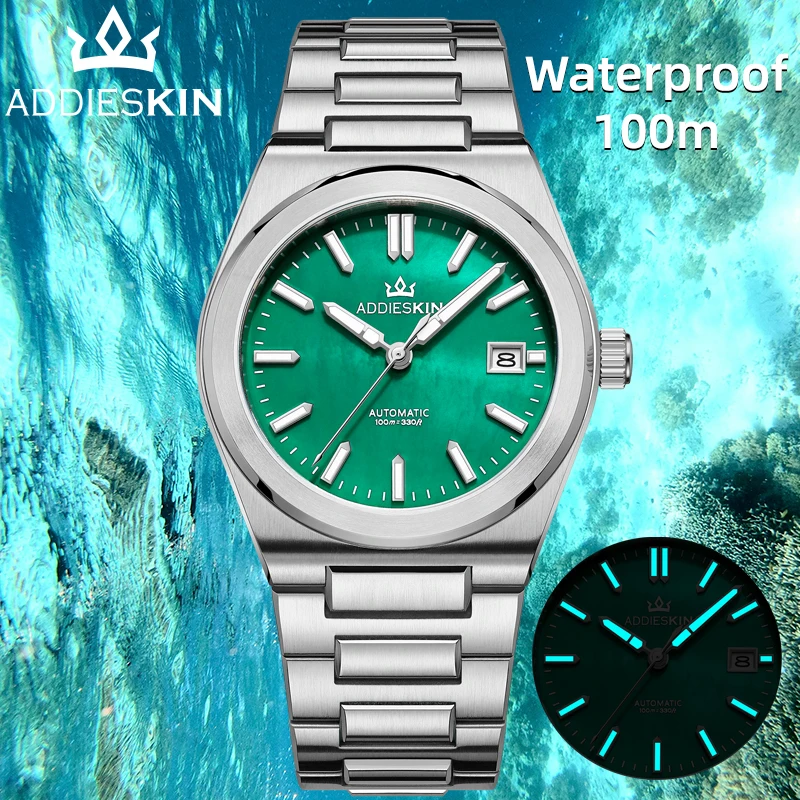

AddiesKin Men Automatic Watches Luxury Mother-of-pearl Dial Sapphire Glass Watch Waterproof 100m Luminous 316L Steel Wristwatch