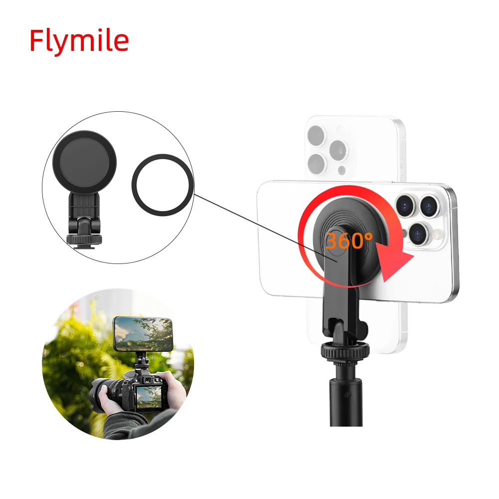 

Flymile Magnetic Mount For iPhone 16 15 14 Adapter Extend Bracket With Cold Shoe And 1/4 Screw Holes Phone Photography Accessory
