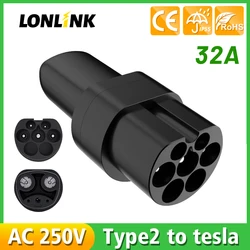 LONLINK-adaptador EV tipo 2 para coche eléctrico, Conector de carga para cargador de vehículo, enchufe europeo a Tesla