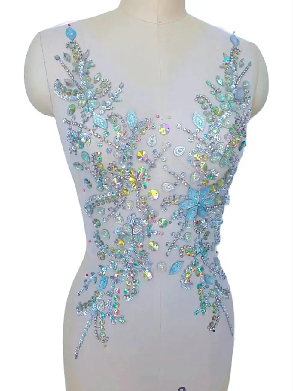 Delicate Hand Custom Made Beaded Bodice Design Sew on Rhinestones Crystals Appliques For Clothing Wedding Patches Dress Costumes