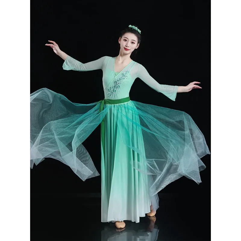 زي الرقص الكلاسيكي - زي أداء صورة رحلة الربيع الأنيق الذي يتدفق المطر، بدلة تدريب أثيرية على الطراز الصيني #2