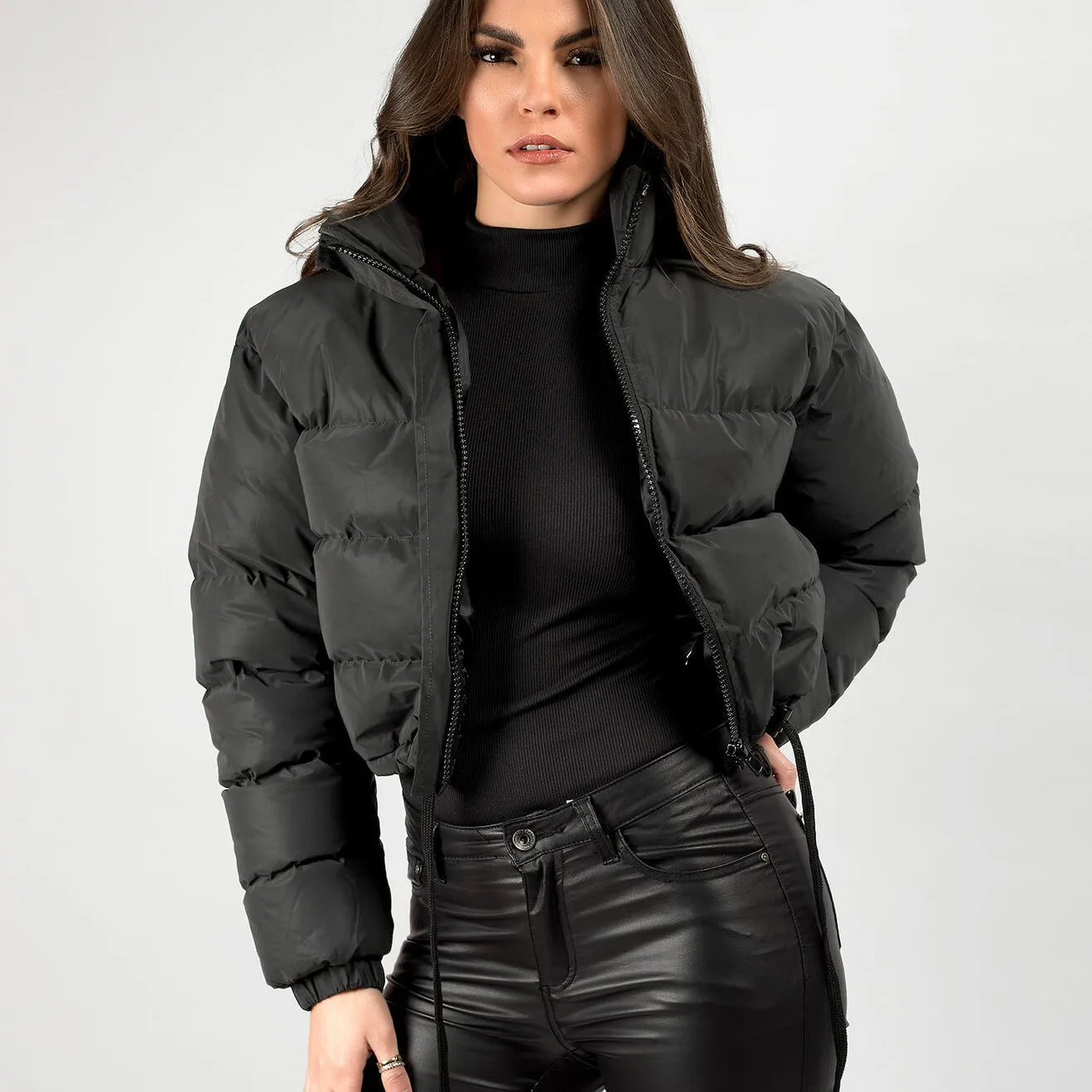 hirigin Women\'s Casual Cropped Puffer Jacket Zip Up Quilted Puffy Short Down Coat Stand Collar Crop Winter Jacket Outwear