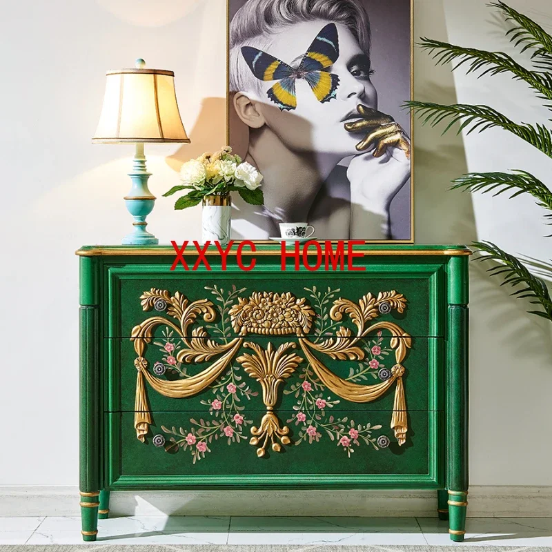 Light Luxury Entrance Golden Emerald Curio Hallway Three Buckets Painted Storage Cabinet