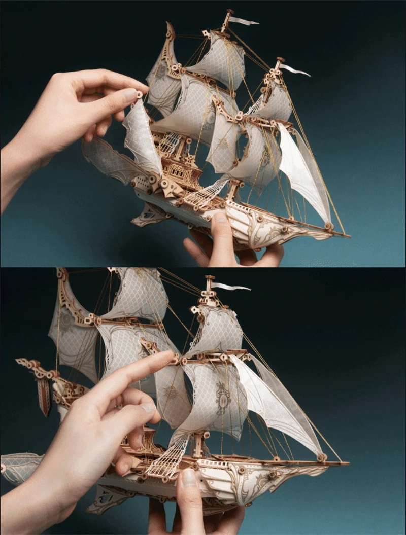 Completed 3D Wooden Elf Ship Puzzle Display Model