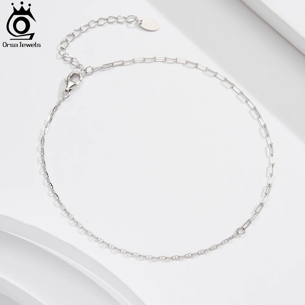 ORSA JEWELS Fashion Foot Anklet Genuine 925 Sterling Silver Anklets Bracelet Chain Summer Paperclip Chain Foot Fine Jewelry SA73
