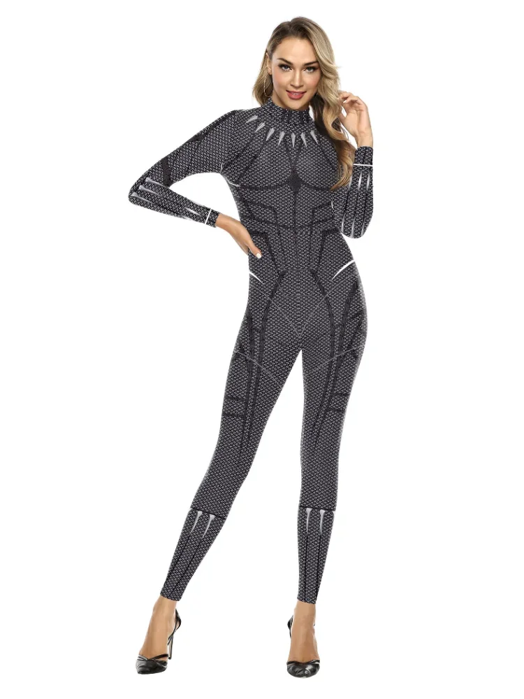 Anime Jumpsuit 3D Printing Grey Armor Pattern Jumpsuit Long Sleeve Women Skinny Bodysuit Halloween Cosplay Costume Party Catsuit