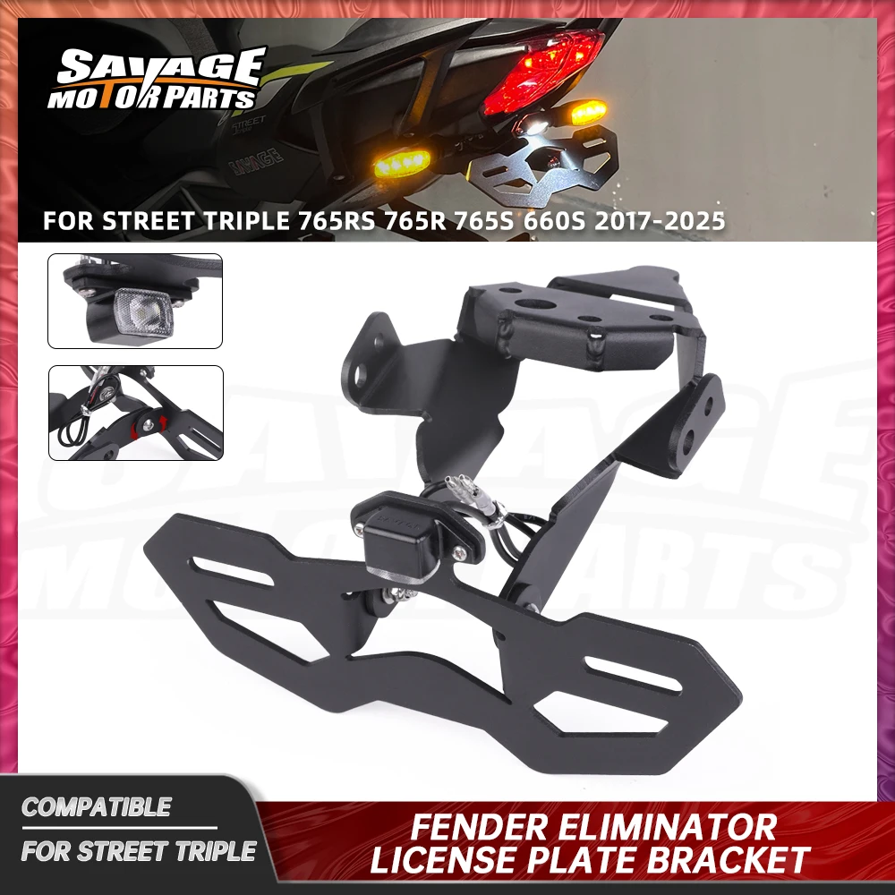 

2025 765RS License Plate Holder For Street Triple 765 660 RS/R/S Rear Tail Tidy Fender Eliminator Tail Frame LED Plate Light