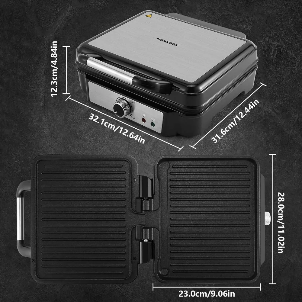 Panini Press Sandwich Maker, 4 Slices Panini Grill Non-Stick Coated Plates, Panini Makers with Temperature Control, 180 Degrees