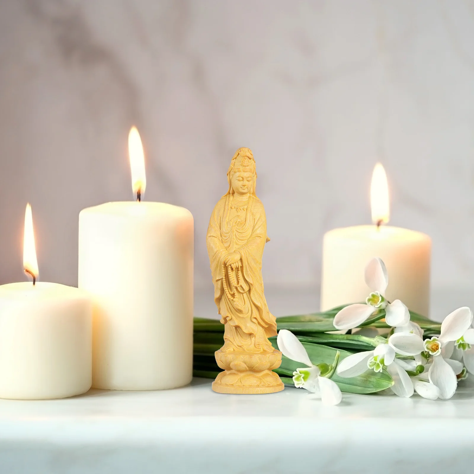 1 قطعة تمثال قوانيين موضوع الحرف الخشبية الصفراء للمنزل مكتب ديكور سطح المكتب قوانيين زخرفة فنغ شوي هدية