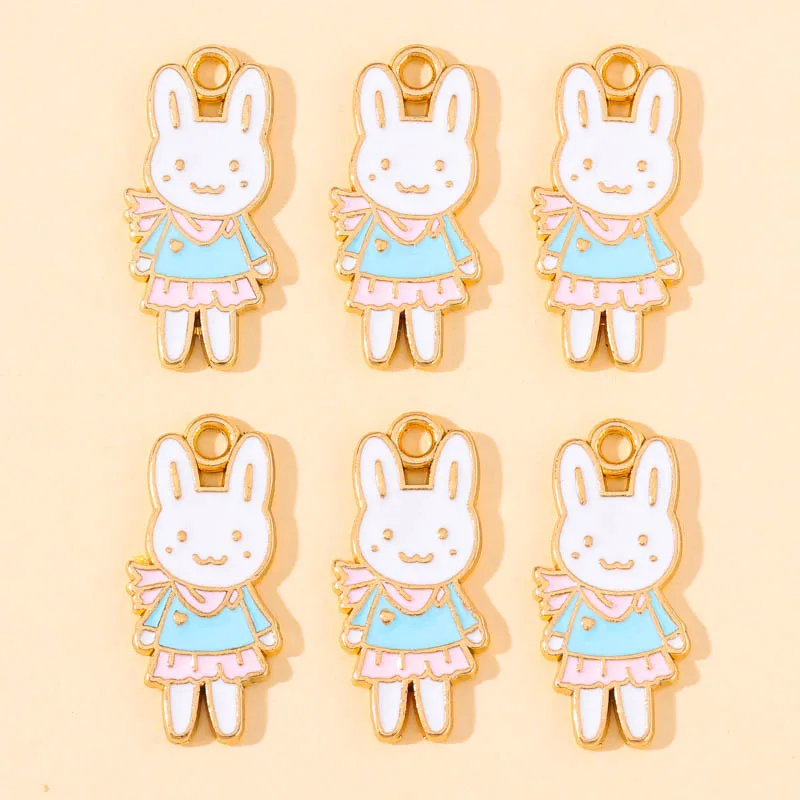 20 pcs/lot Fashion Alloy Enamel Dress Rabbit Pendant Accessories Charms for Women, Earrings/Necklace Handmade DIY Jewelry