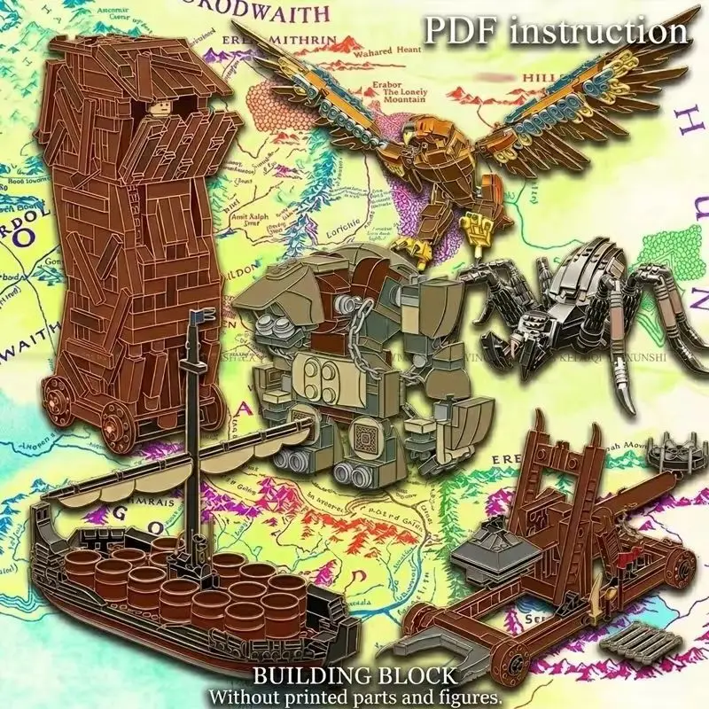 Aaa Medieval Siege Tower Spider Giant Eagle  Cave Troll Figures Epic Fantasy War Model Fit for 10237 9473 Building Blocks