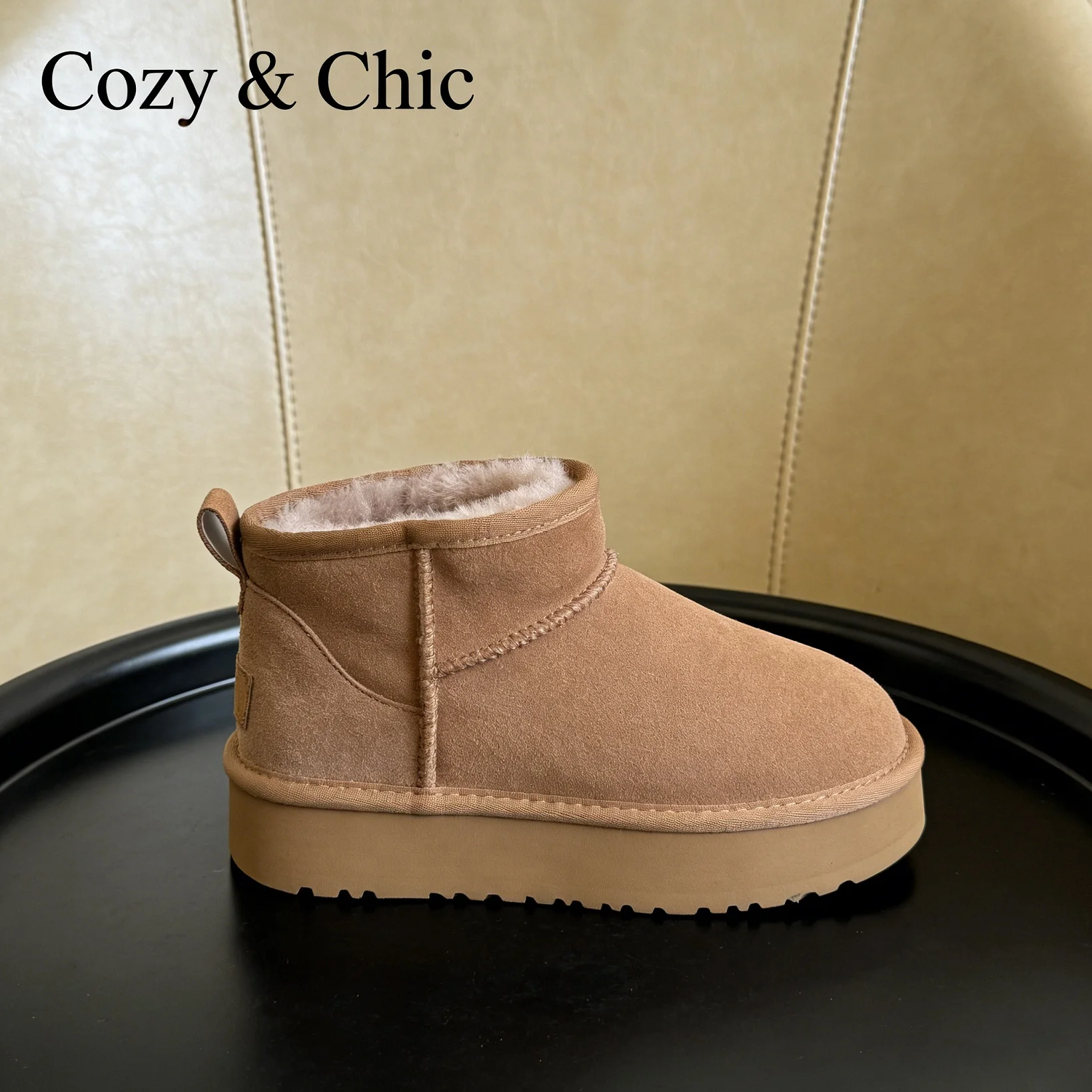 شعبية في أستراليا النساء الجلود صندل دافئ متعدد الأنماط النعال الفاخرة العلامة التجارية الشتاء الفراء Peeptoe حذاء القطن نصف النعال #3