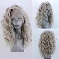 Pelucas delanteras de encaje sintético Bob corto gris claro para mujer, ropa de Cosplay, cuerpo corto ondulado, peluca púrpura, azul, rosa y gris, peluca BobWig