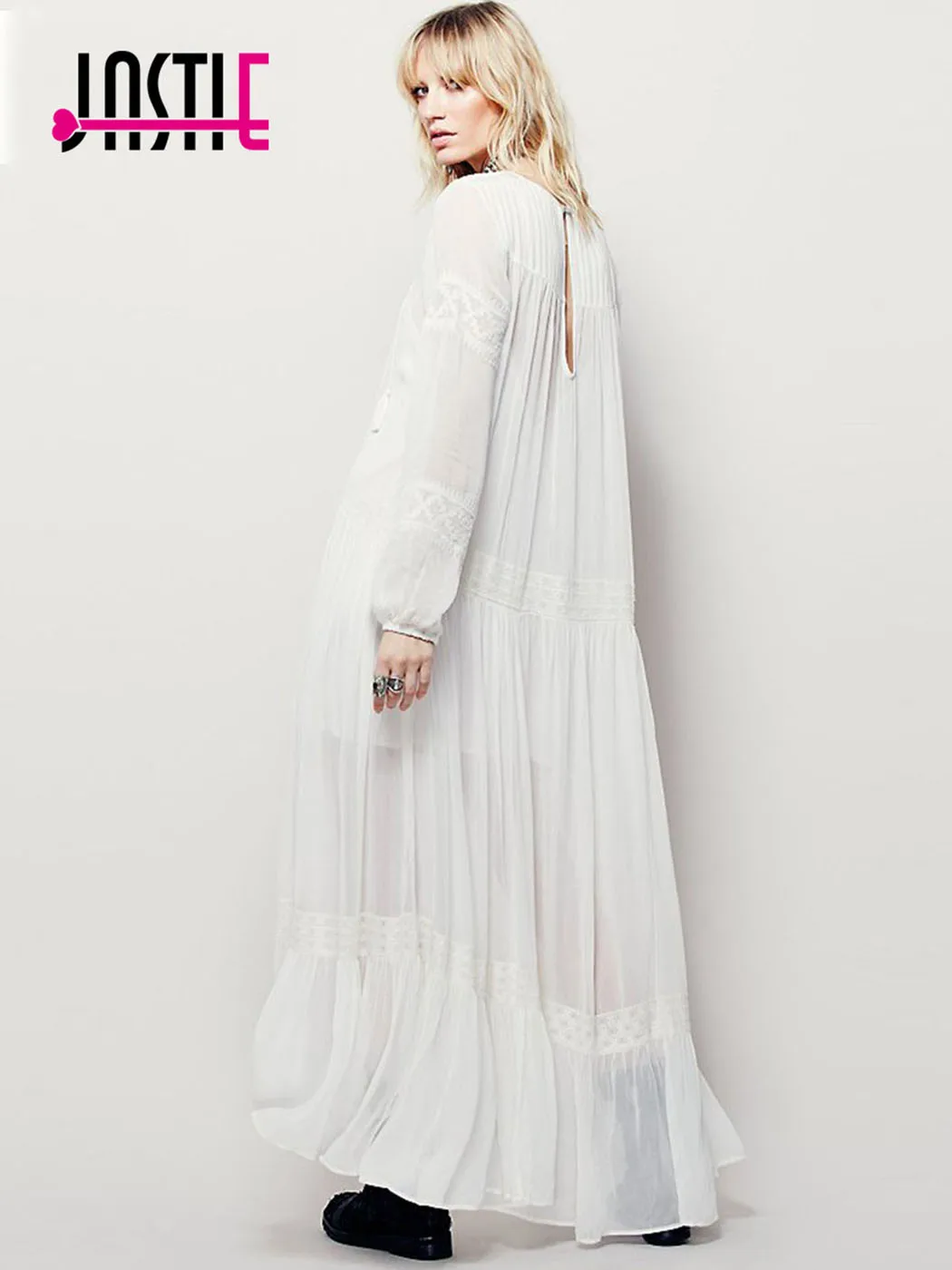 Kobiety Jastie sukienki eleganckie damskie Vintage z długim rękawem haftowane pomarańczowo-czerwona sukienka Maxi Vestidos feminino styl Boho 2023