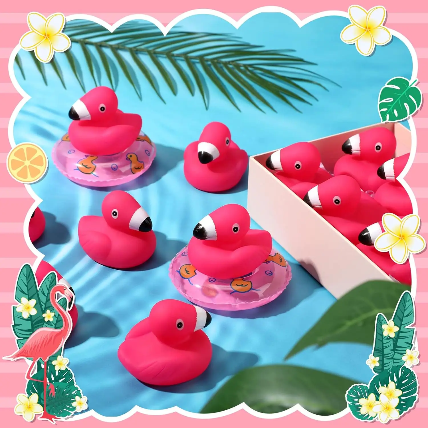 50 Stuks Roze Flamingo Rubber Eendjes Bulk Flamingo 'S Bad Speelgoed Drijvend Piepen Flamingo Speelgoed Vakantie Rubber Eenden Voor Douchefeest