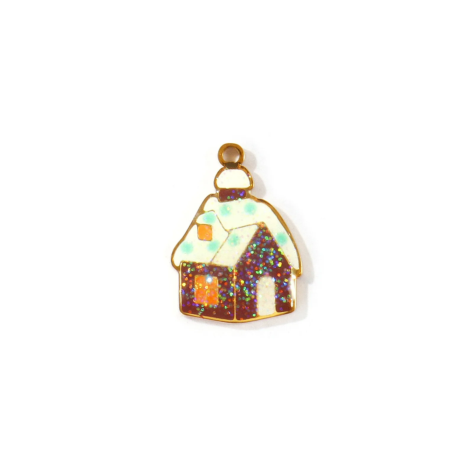 2 Stück Weihnachts-Glitzer-Emaille-Anhänger Weihnachtsmann Schneemann Schneeflocke 304 Edelstahl 18K Vergoldete Anhänger DIY Halsketten-Herstellung – Detail 6