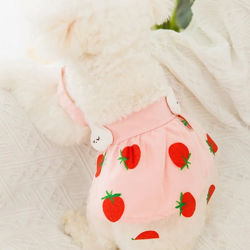 Luxury Dog Suspender Skirt Summer Dog Dress Pet Puppy Clothing Cute Strawberry Print Cat Princess Dress Dog Clothes Pet Outfits