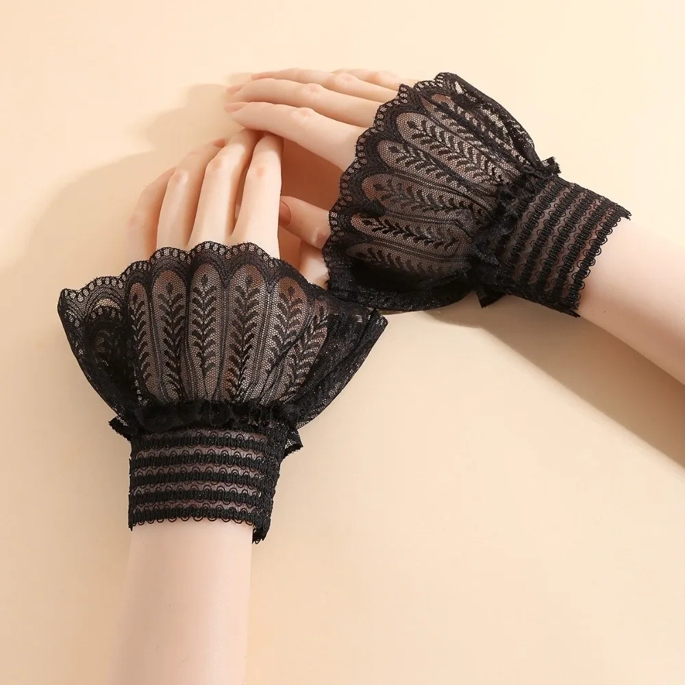 

1 Pair Versatile Elegant Fake Cuffs Embroidery Pattern Detachable False Cuffs Thin Solid Color Decorative Wristband For Women