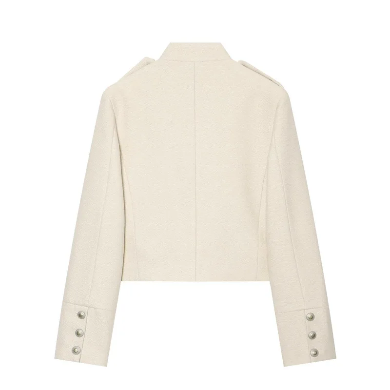 NINE ZAR Women's Casual Pure Color Coat Jacket Napoleon Collar Tweed Button up Long Sleeve Winter Fashion Short Outerwear