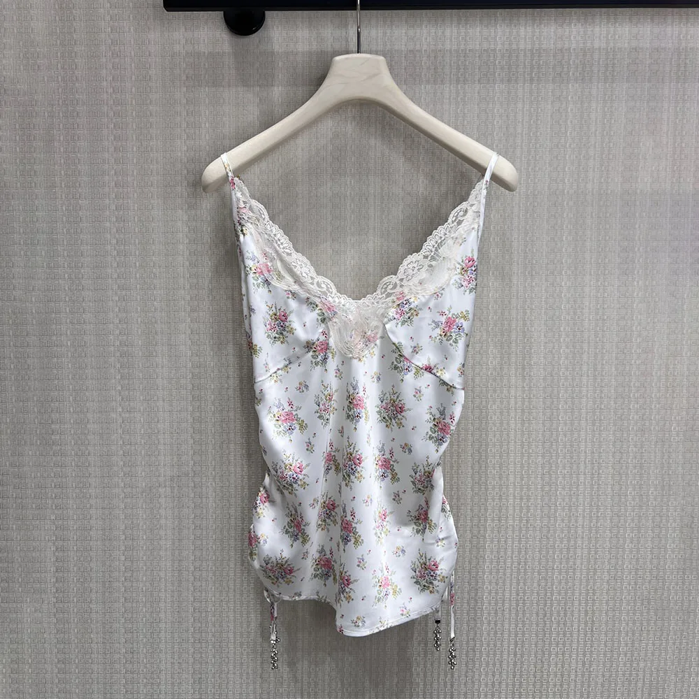 

High-quality 2026 new style women's strapless sleeveless top, with lace decoration and floral patterns xy150515