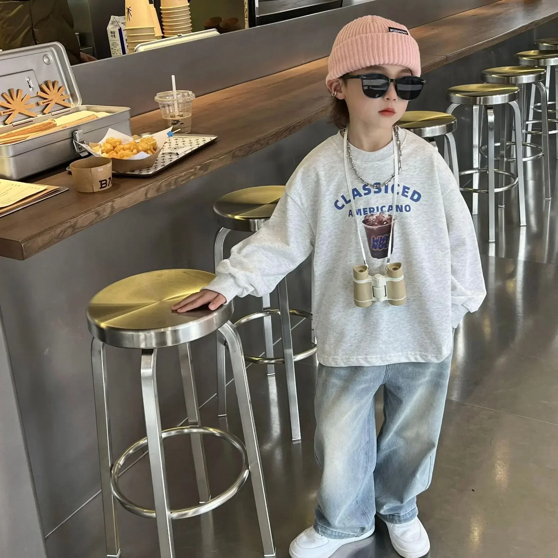 Children\'s pants 2023 Autumn New Boys\' Fashion Vintage Jeans Baby Korean straight leg pants trend jeans