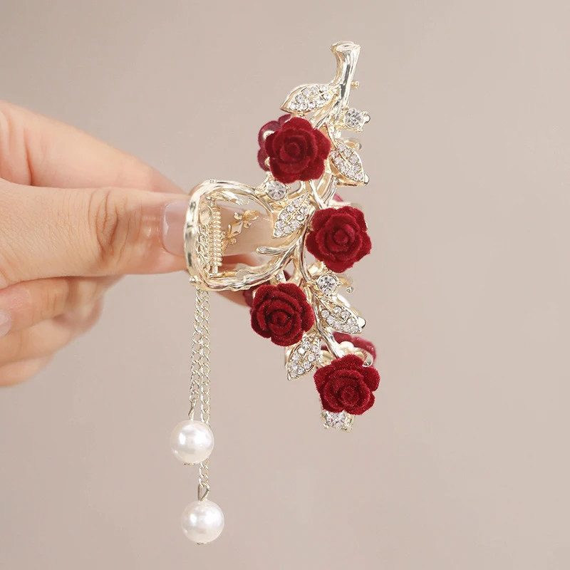 แฟชั่นElegant Roseพู่ผมClawsสําหรับหญิงสาวหวานอเนกประสงค์Sharkคลิปประณีตอุปกรณ์เสริมผมของขวัญ