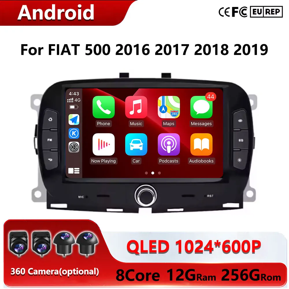 7 inch For FIAT 500 2016 2017 2018 2019 Android 16 Car Radio Stereo Wireless Carplay Android Auto Touch Screen GPS WIFI DSP Wifi