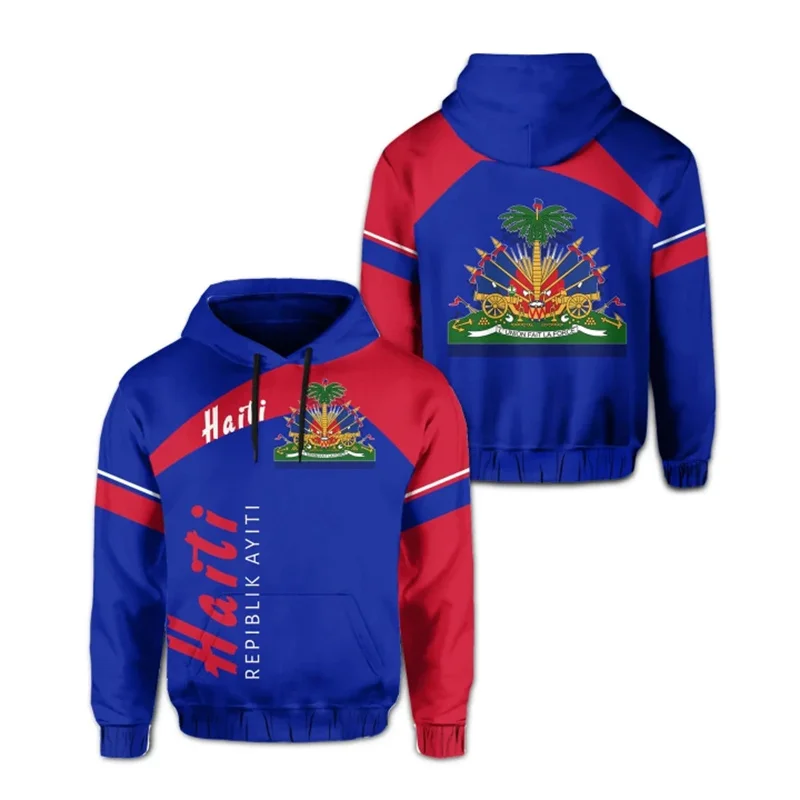 Autumu New 3D Printing HAITI National Flag Emblem New In Hoodies & Sweatshirts Haiti Coat Of Arms Graphic Hooded Hoody Pullovers