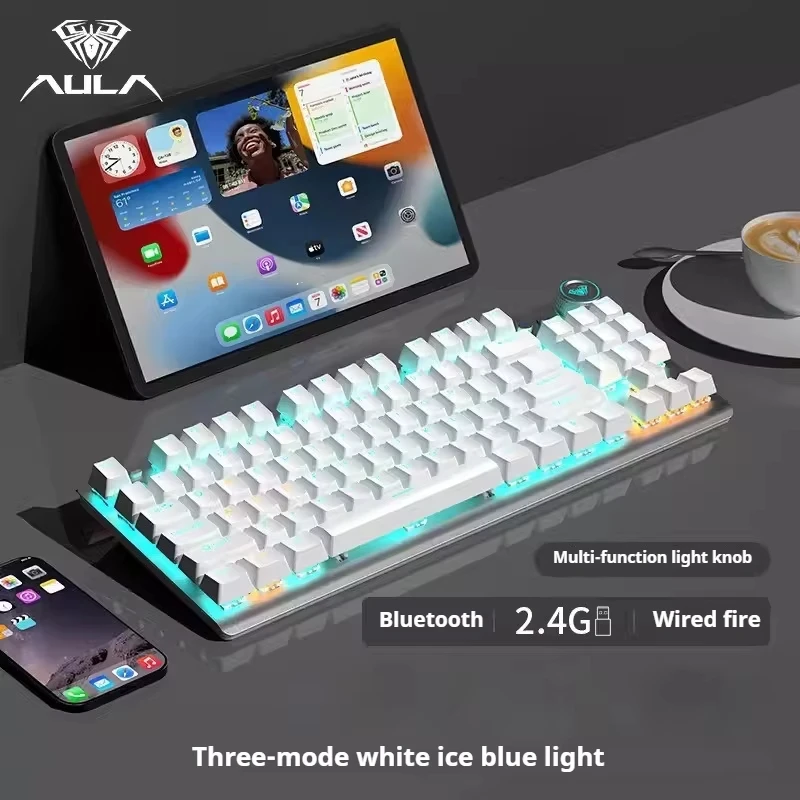 

AULA F3001 Gaming Keyboard 87 Key Wireless Bluetooth Tri-Mode RGB Keyboard Metal Panel Full Key Non Impact Esports Keyboards