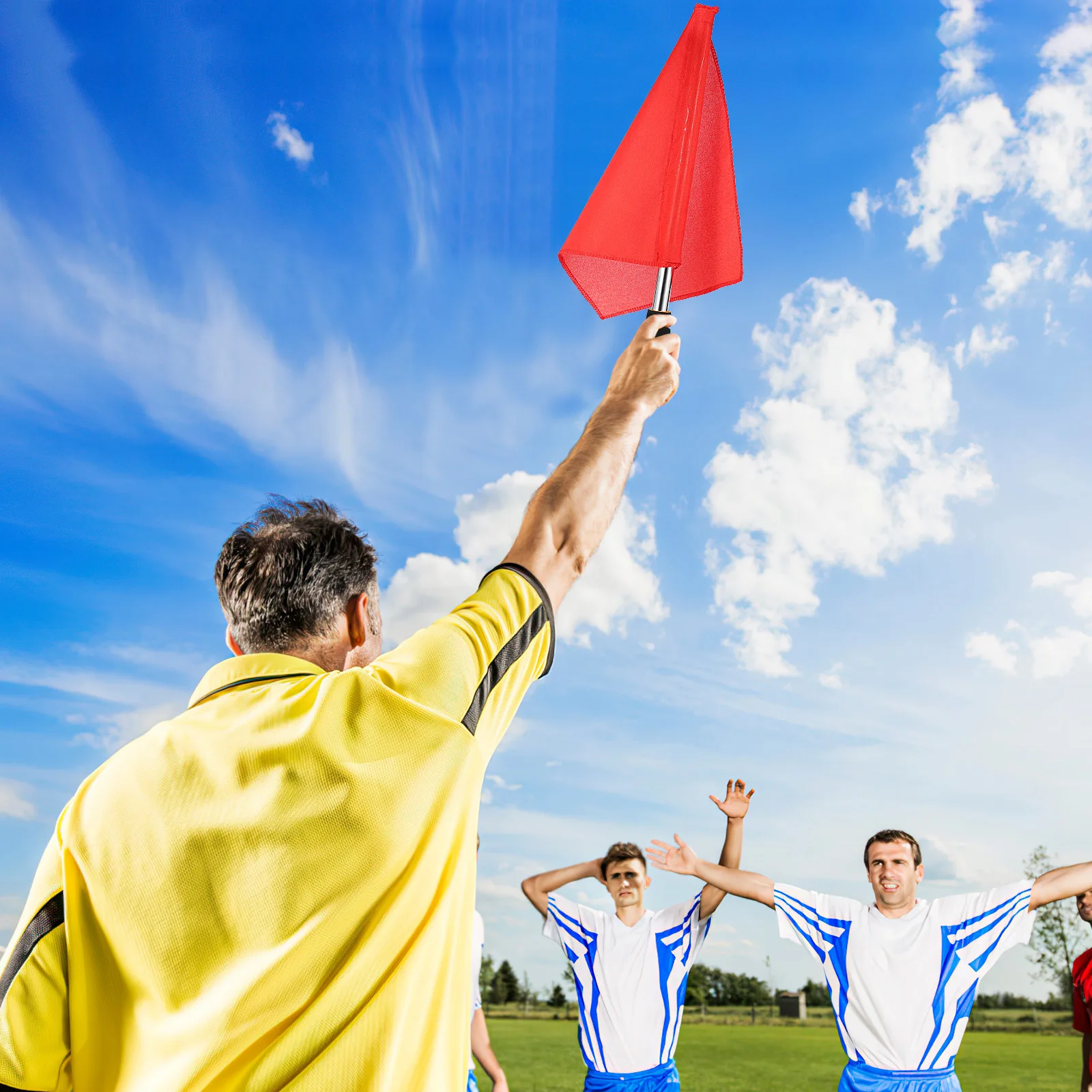 

4pcs Referee Signal for Football Match Linesman Race Conducting Stainless Steel Sponge Handle Lightweight Outdoor Flags High